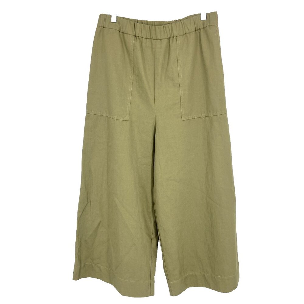 Twenty Montreal Women L Ultra Wide Leg Pant Cropped Green Modern Trendy Baggy - Picture 2 of 12